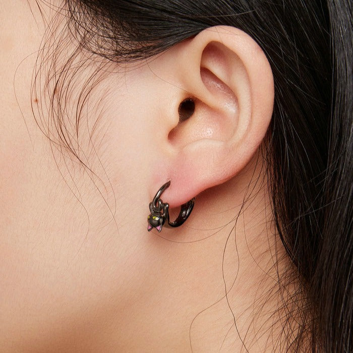 Black Cat Hoop Earrings - Cat earrings