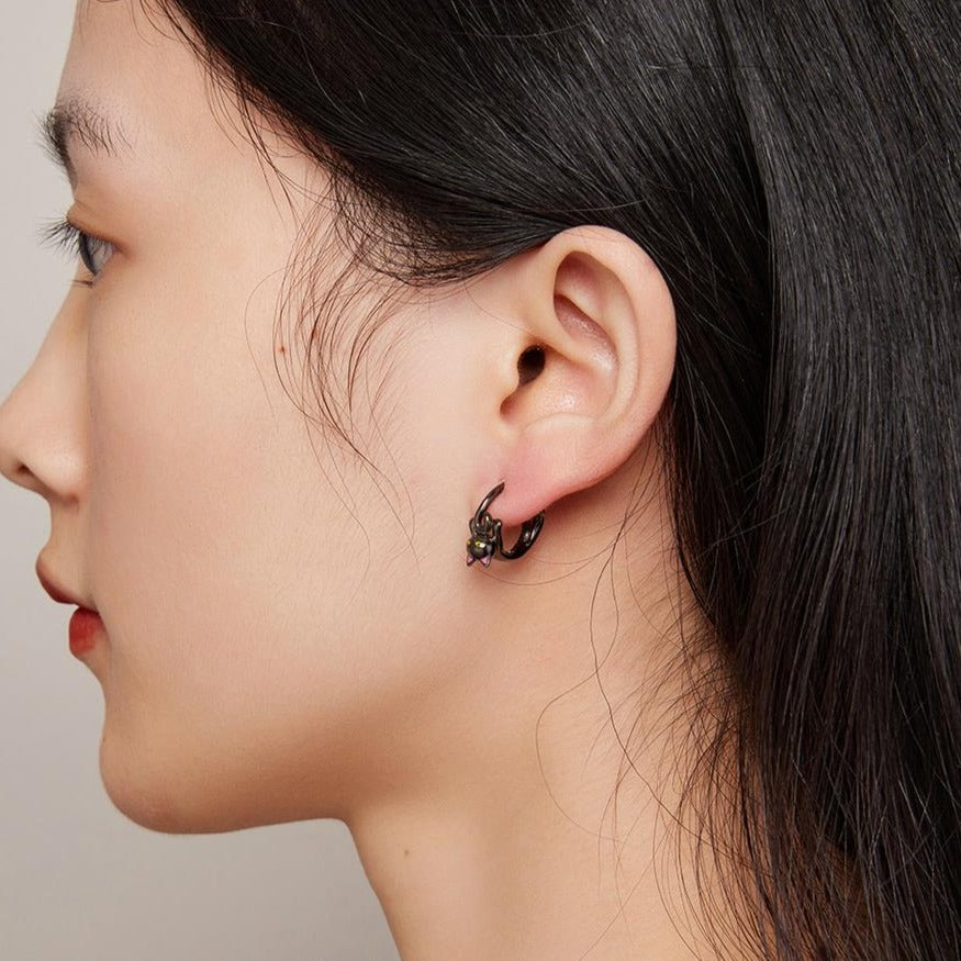 Black Cat Hoop Earrings - Cat earrings