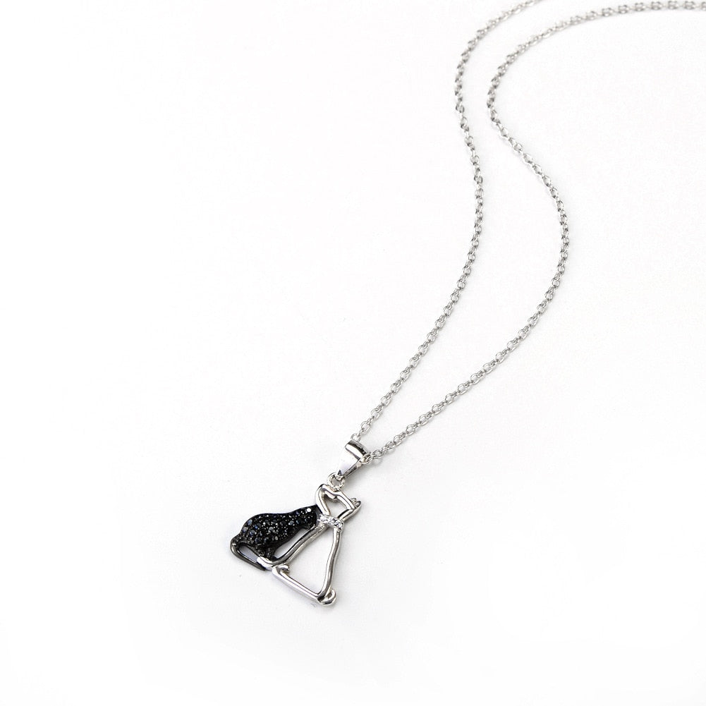 Black Cat Necklace Onyx Sterling Silver - Cat necklace