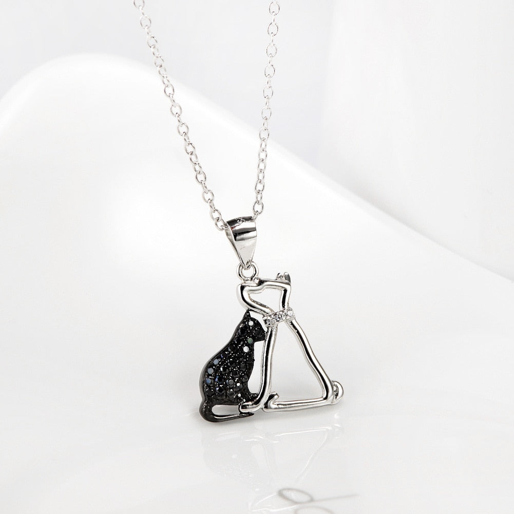 Black Cat Necklace Onyx Sterling Silver - Cat necklace