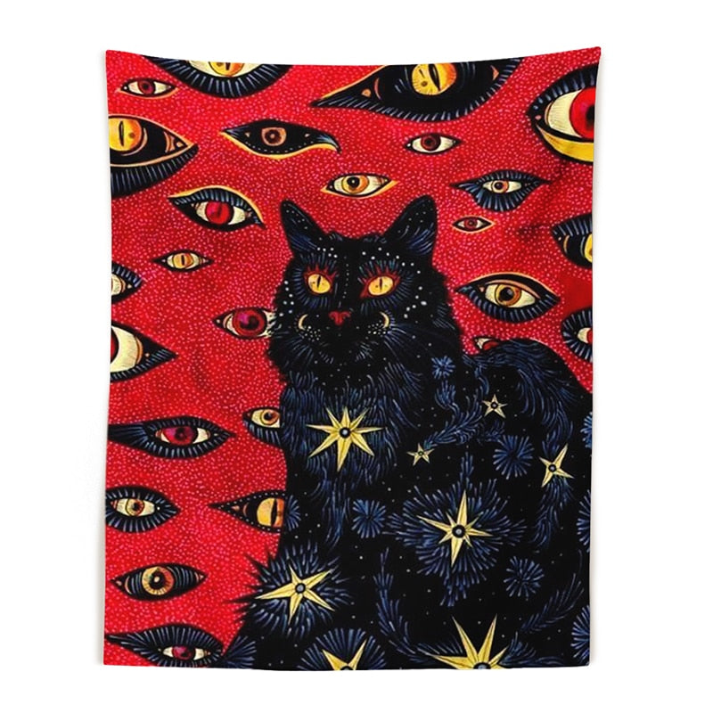 Black Cat Tapestry - Red - Cat Tapestry