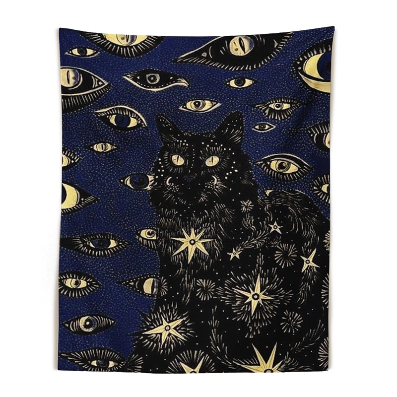Black Cat Tapestry - Blue - Cat Tapestry
