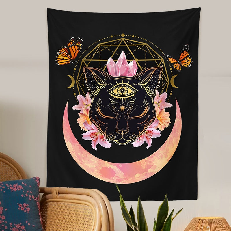 Black Cat Wiccan Tapestry - Cat Tapestry