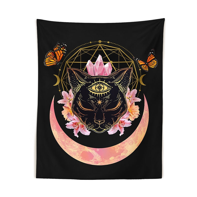 Black Cat Wiccan Tapestry - Cat Tapestry