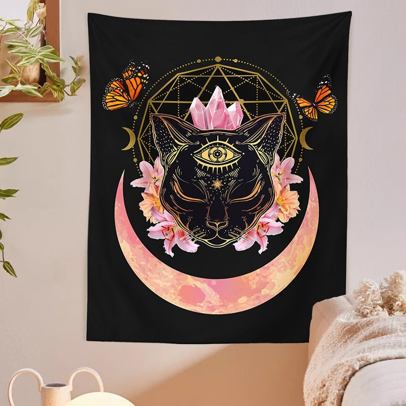 Black Cat Wiccan Tapestry - Cat Tapestry