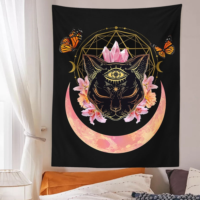 Black Cat Wiccan Tapestry - Cat Tapestry