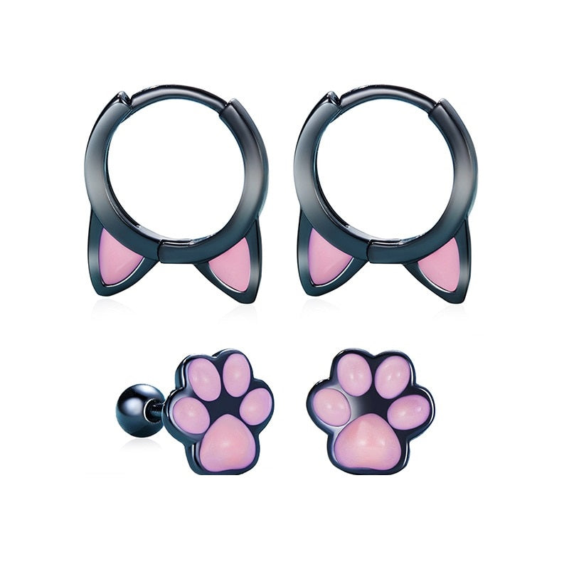 Black Pink Cat Earrings - Cat earrings
