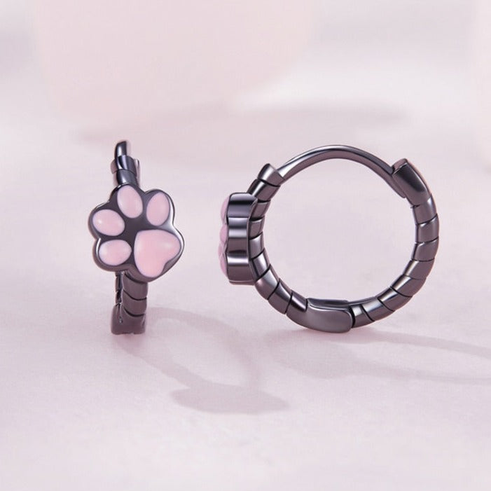 Black Pink Cat Paw Earrings - Cat earrings