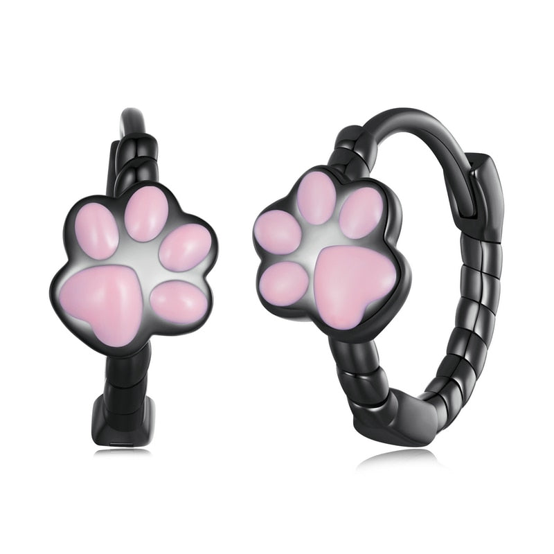 Black Pink Cat Paw Earrings - Cat earrings