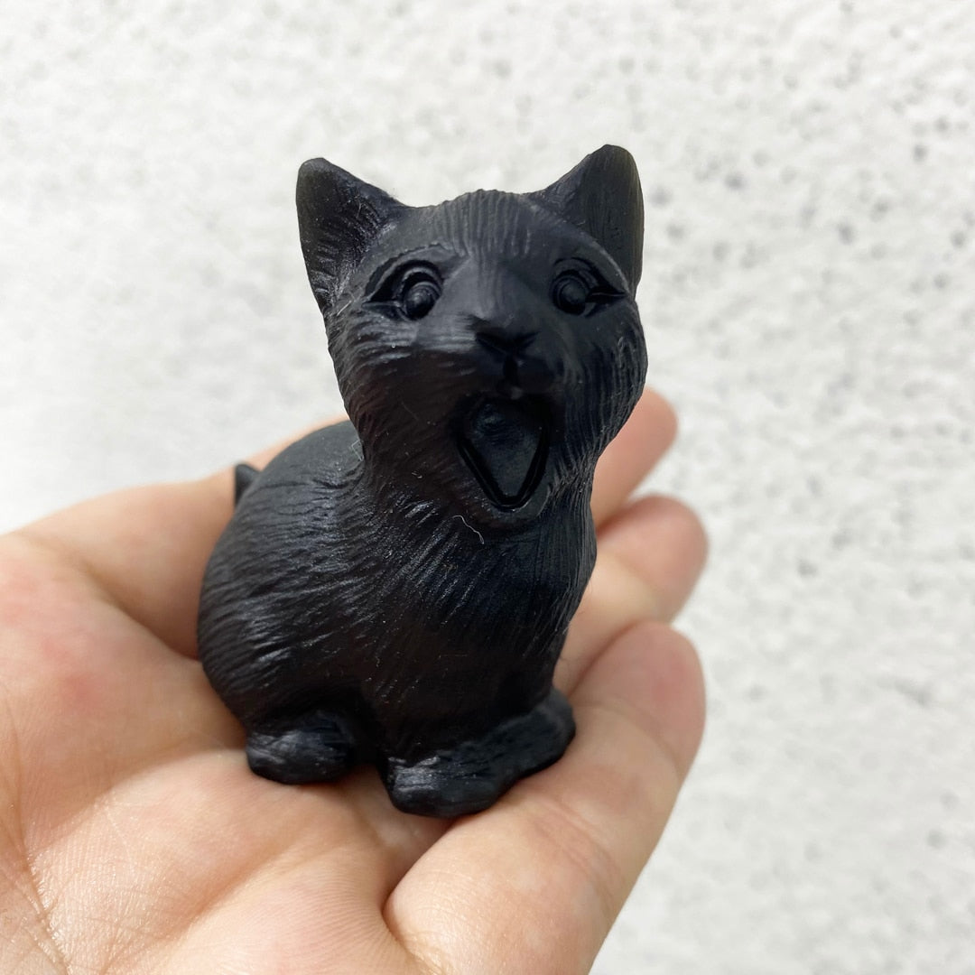 Black Small Cat Garden Statue - Down