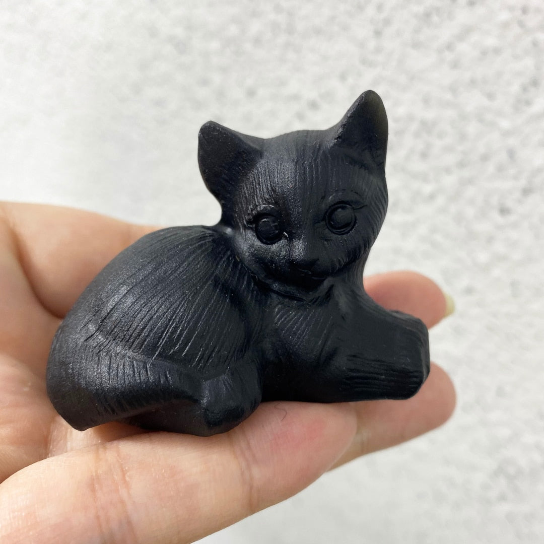 Black Small Cat Garden Statue - Lay