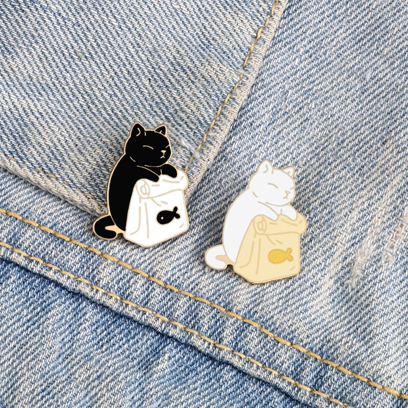 Black White Cats Enamel Pins