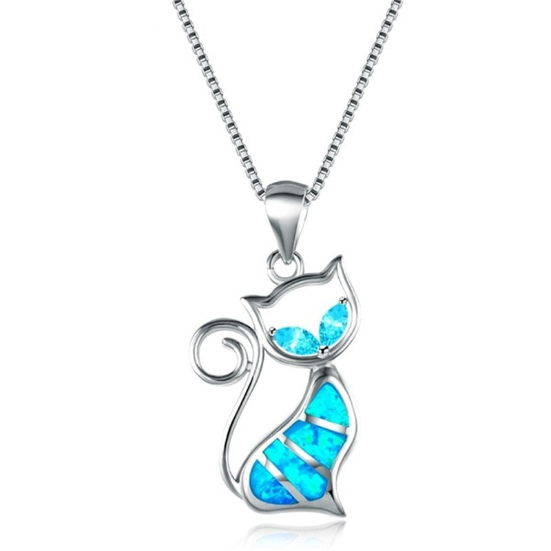 Blue Cat Necklace - Sky Blue - Cat necklace