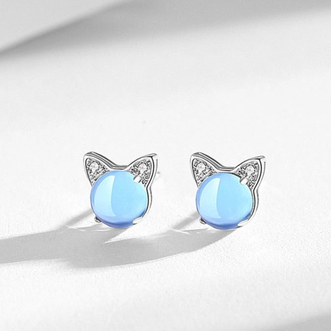 Blue Cat Pearl Earrings - Cat earrings