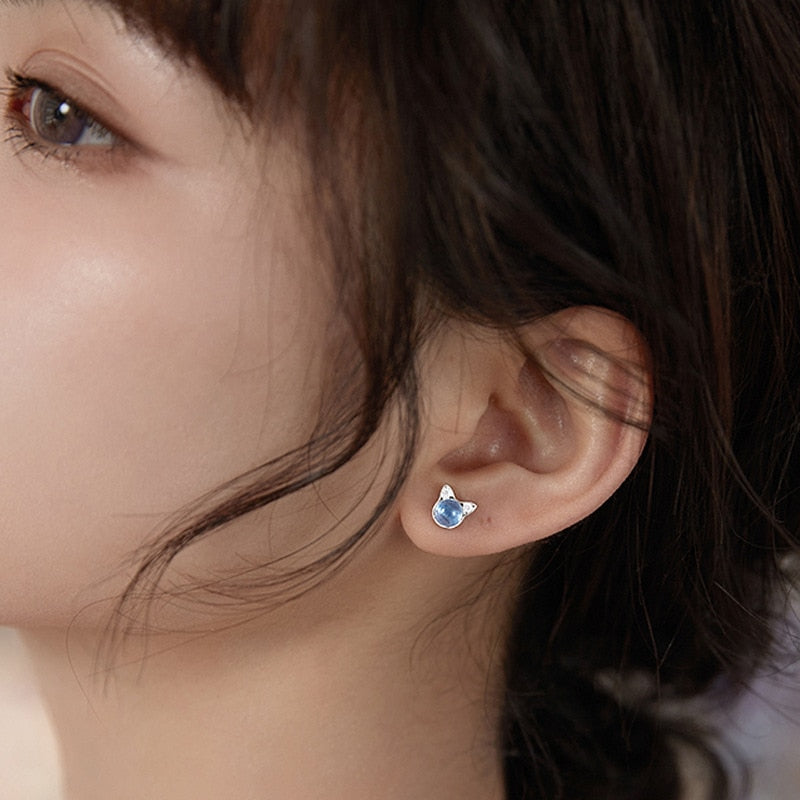 Blue Cat Pearl Earrings - Cat earrings