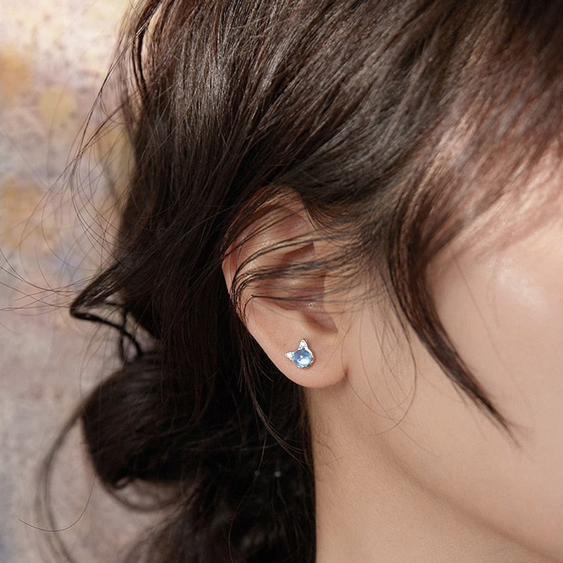 Blue Cat Pearl Earrings - Cat earrings