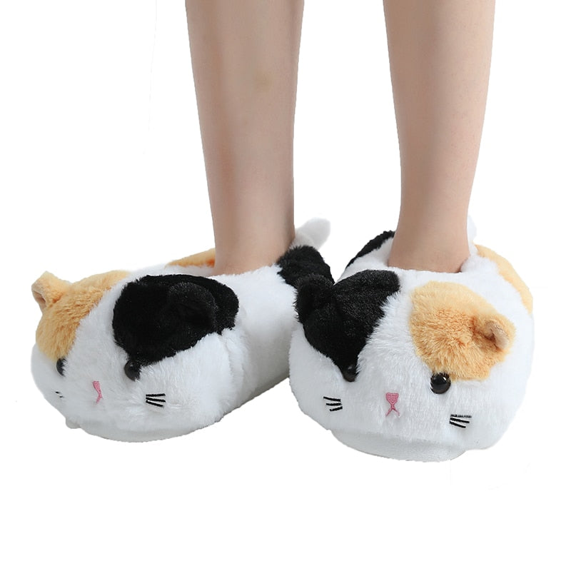 Calico cat slippers - White / 5 - Cat slippers