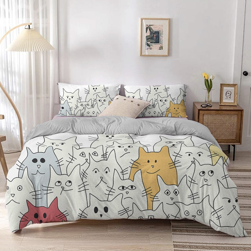 Cartoon Cat Duvet Cover - Yellow / 70x133cm 2pcs
