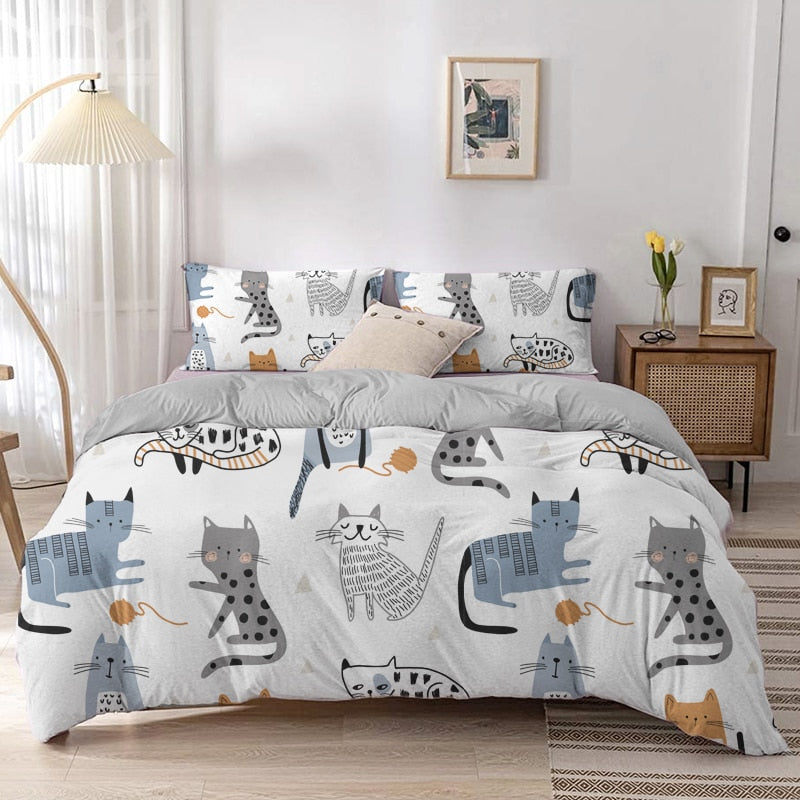 Cartoon Cat Duvet Cover - Pure White / 70x133cm 2pcs