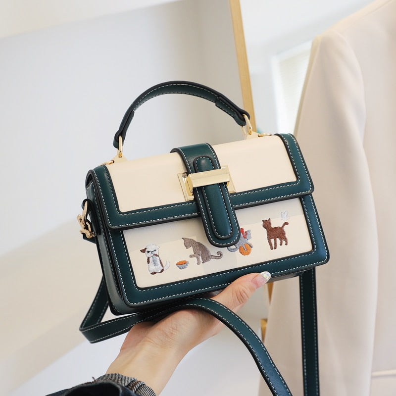 Cartoon Cat Handbag - Green - Cat Handbag