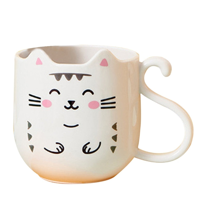 Cartoon Cat Mug - White