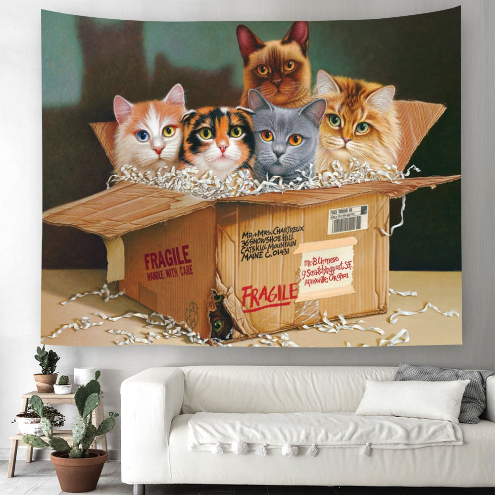 Cartoon Cat Tapestry - Box / 90x70cm - Cat Tapestry