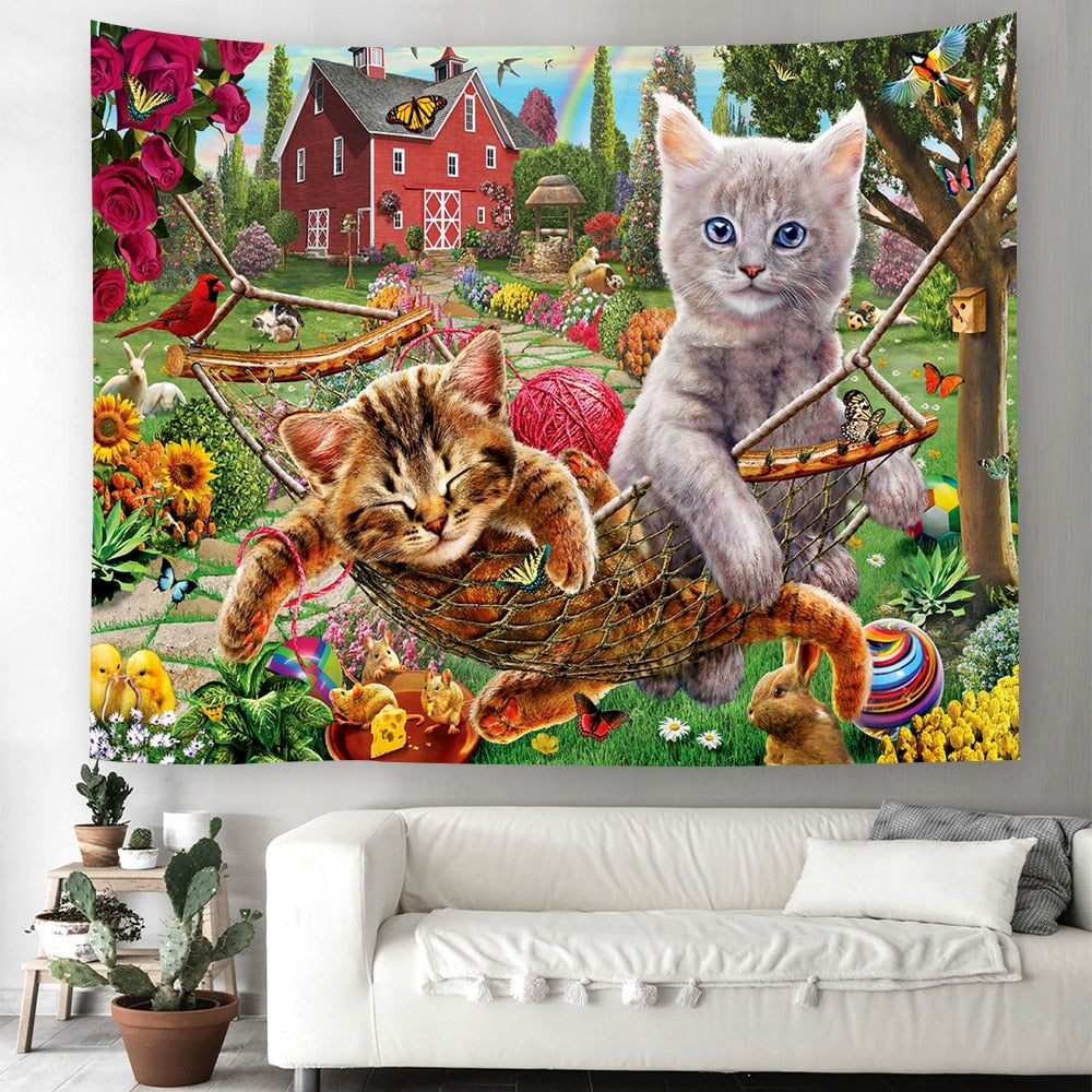 Cartoon Cat Tapestry - Hammock / 90x70cm - Cat Tapestry