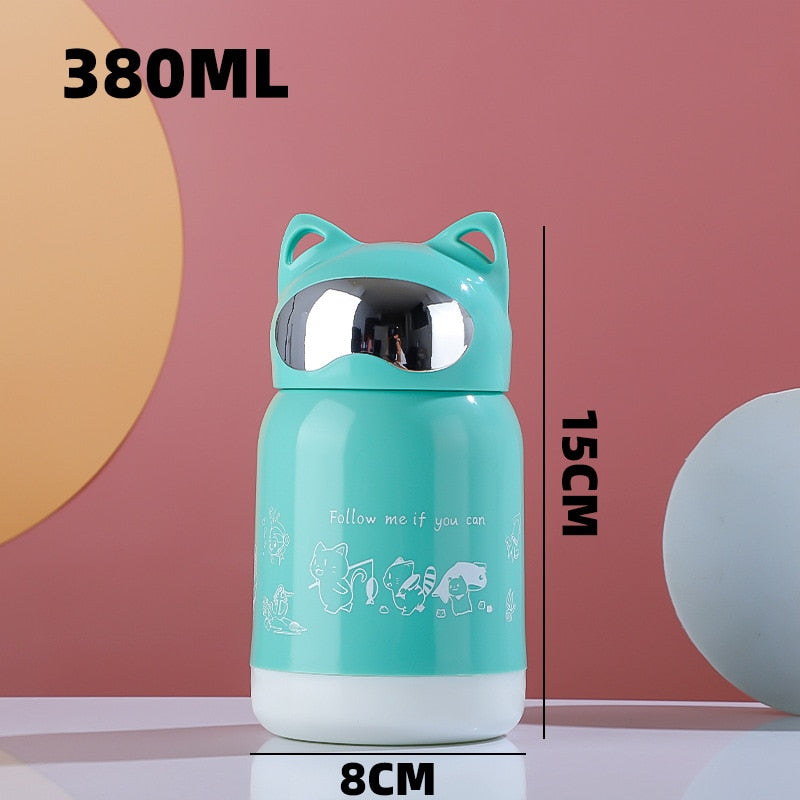 Cartoon Cat Thermos - 380ml / Green