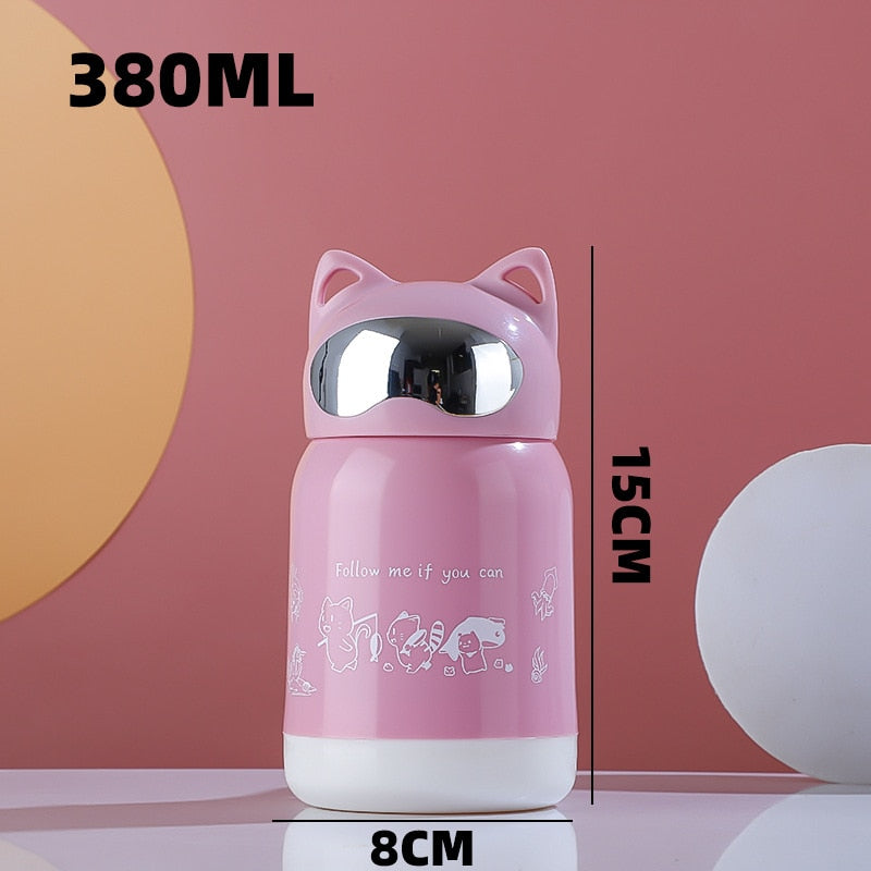 Cartoon Cat Thermos - 380ml / Pink
