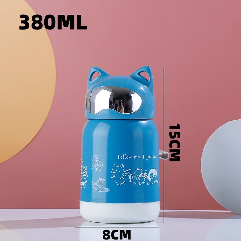 Cartoon Cat Thermos - 380ml / Blue