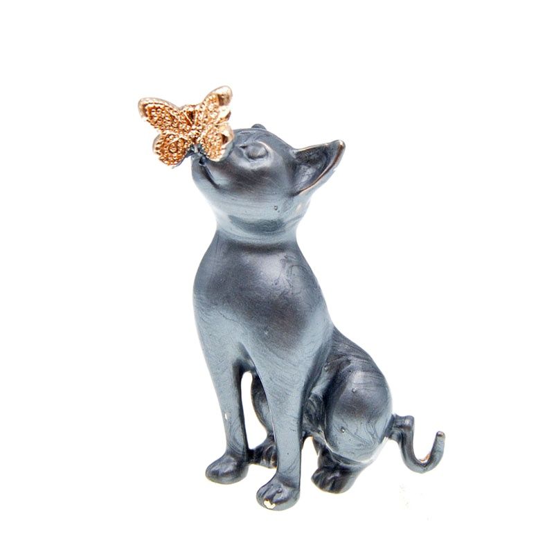 Cat And Butterfly Brooch - Black - Cat And Butterfly Brooch