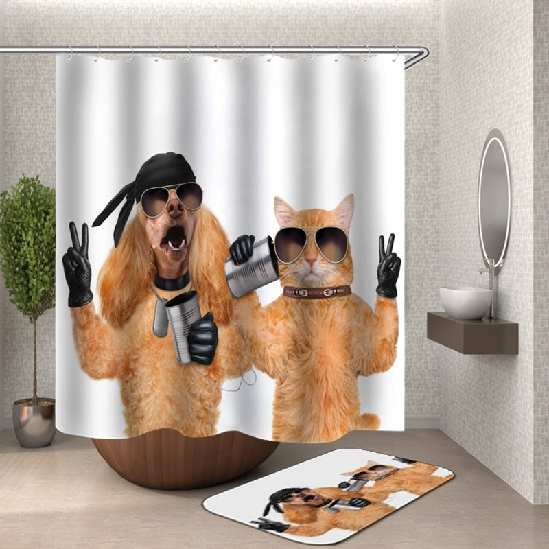Cat and Dog Shower Curtain - Cat and Dog / 40x60cm mat