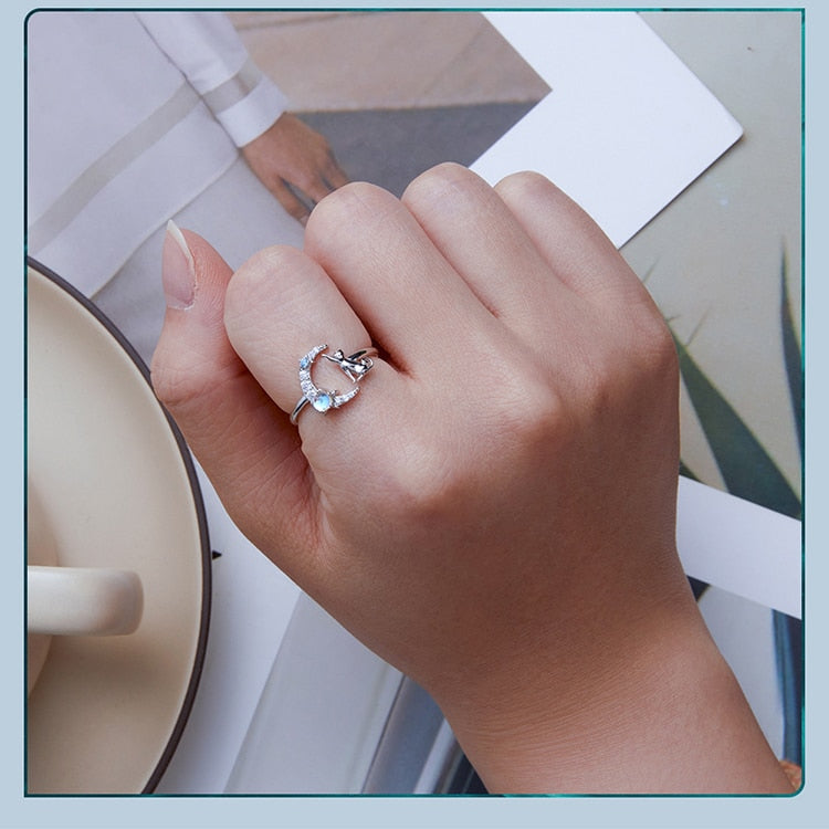 Cat and Moon Ring - cat rings
