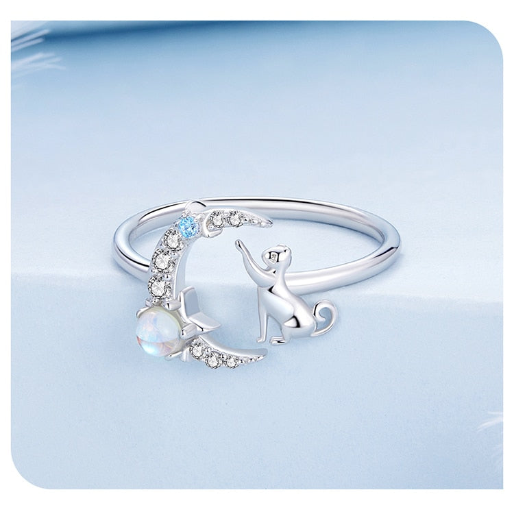 Cat and Moon Ring - cat rings