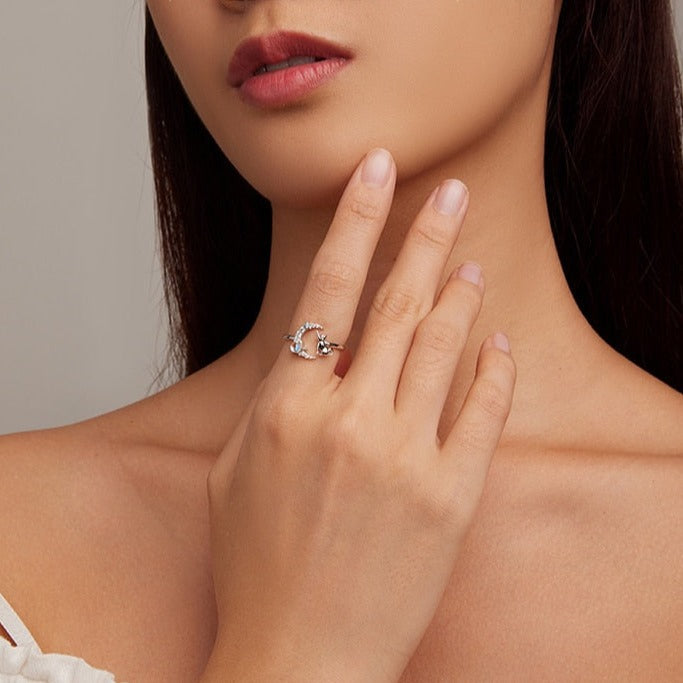 Cat and Moon Ring - cat rings