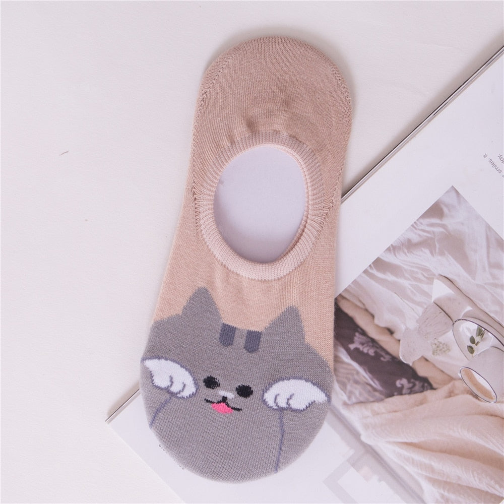 Cat Ankle Socks - Khaki Gray - Cat Socks