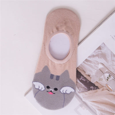 Cat Ankle Socks - Khaki Gray - Cat Socks