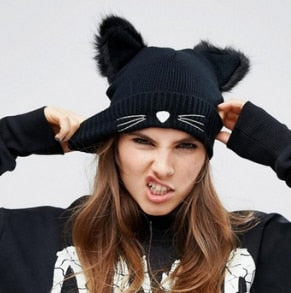 Cat Beanie - Black / One Size - Cat beanie