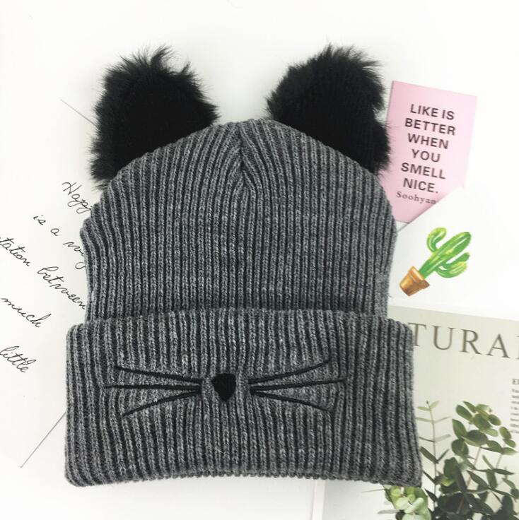 Cat Beanie Hat - Grey - Cat beanie