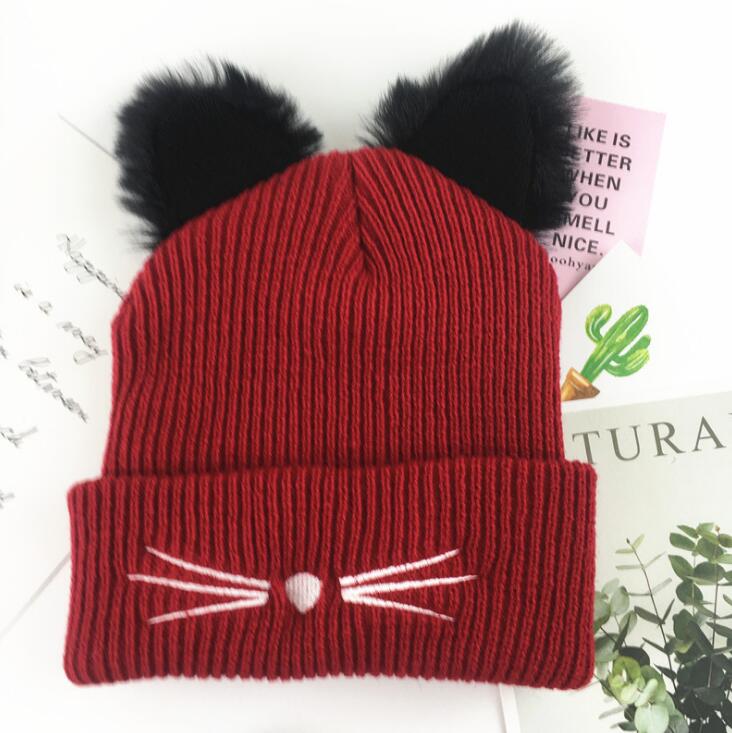 Cat Beanie Hat - Red - Cat beanie