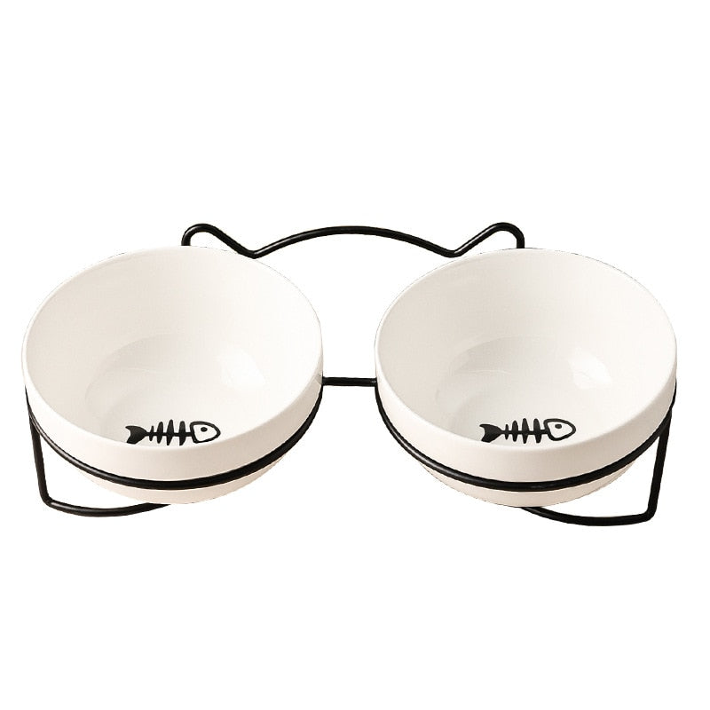 Cat Bowls with Stand - Black Fish - Cat Bowls