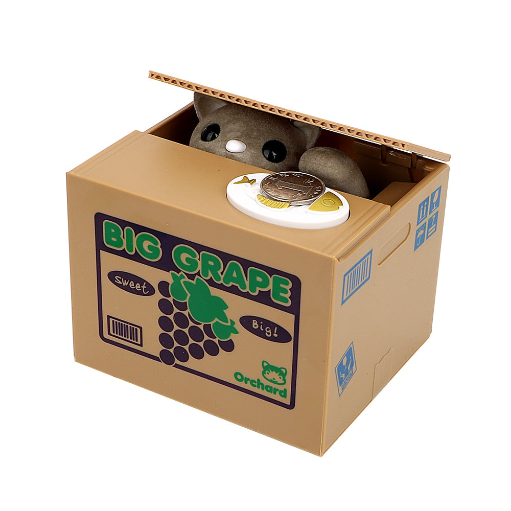 Cat Box Piggy Bank - Grey