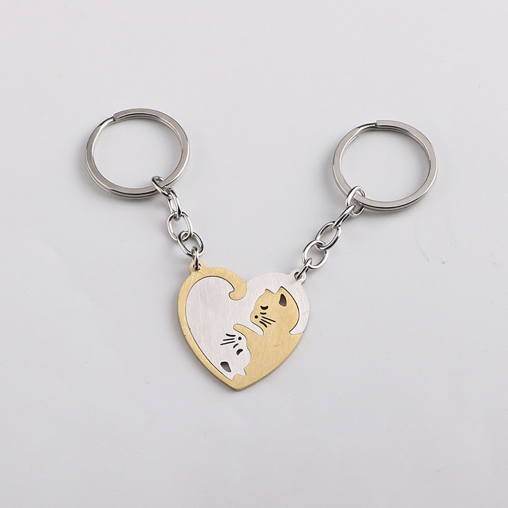 Cat Couple Keychain - Gold - Cat Keychains