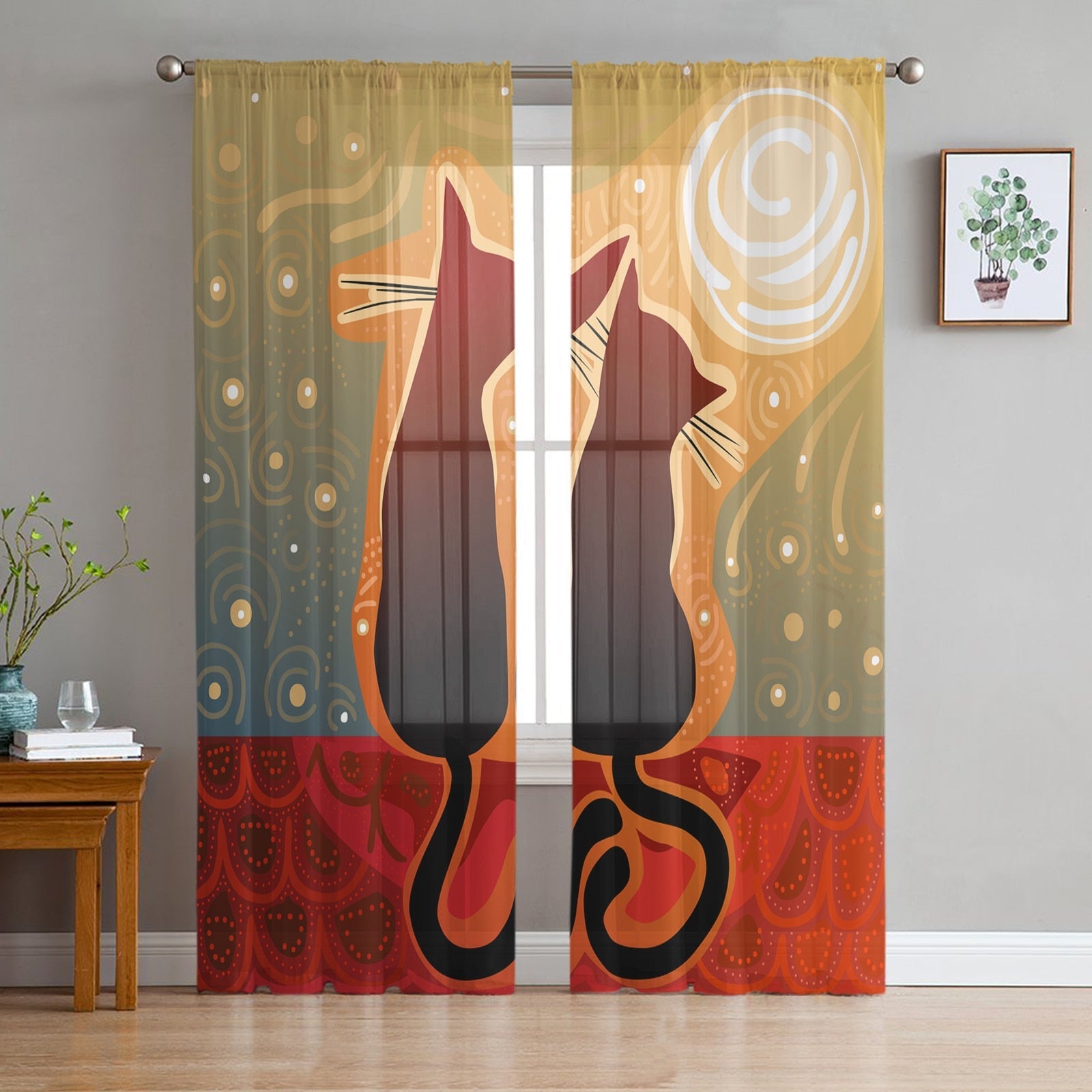Cat Curtain - Orange / 135W x 114H(cm) - cat curtains