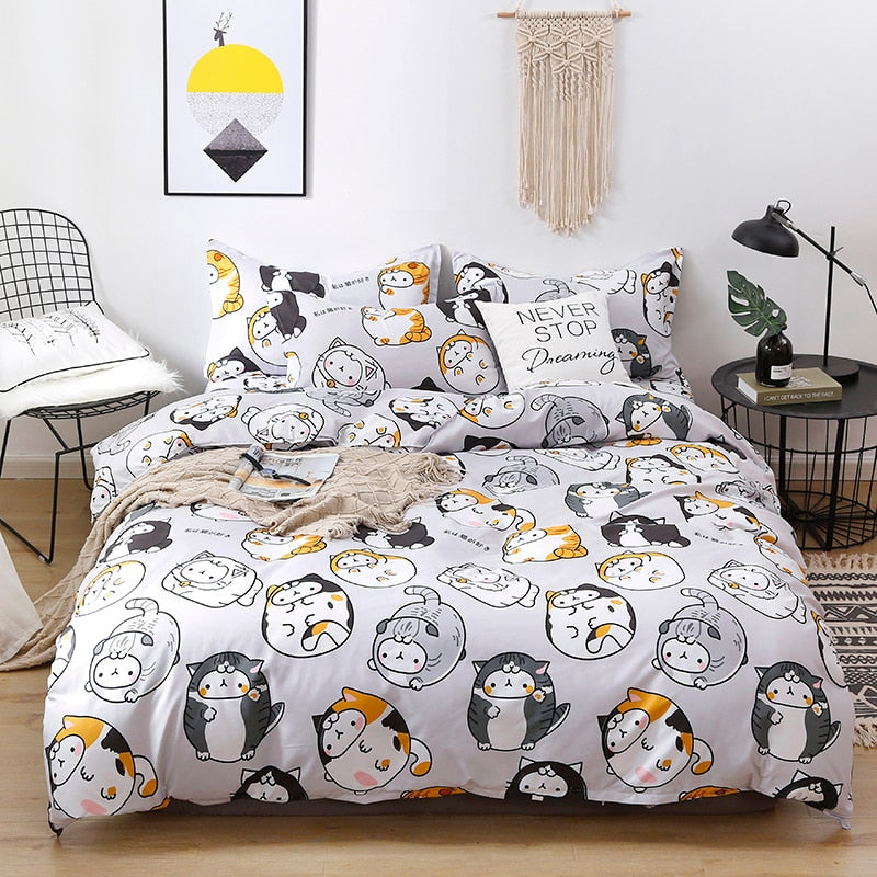 Cat Duvet Cover Queen - White / Single Cover 155X205