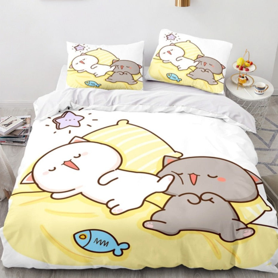 Cat Duvet Cover Set - Yellow / US Twin(173x218cm)