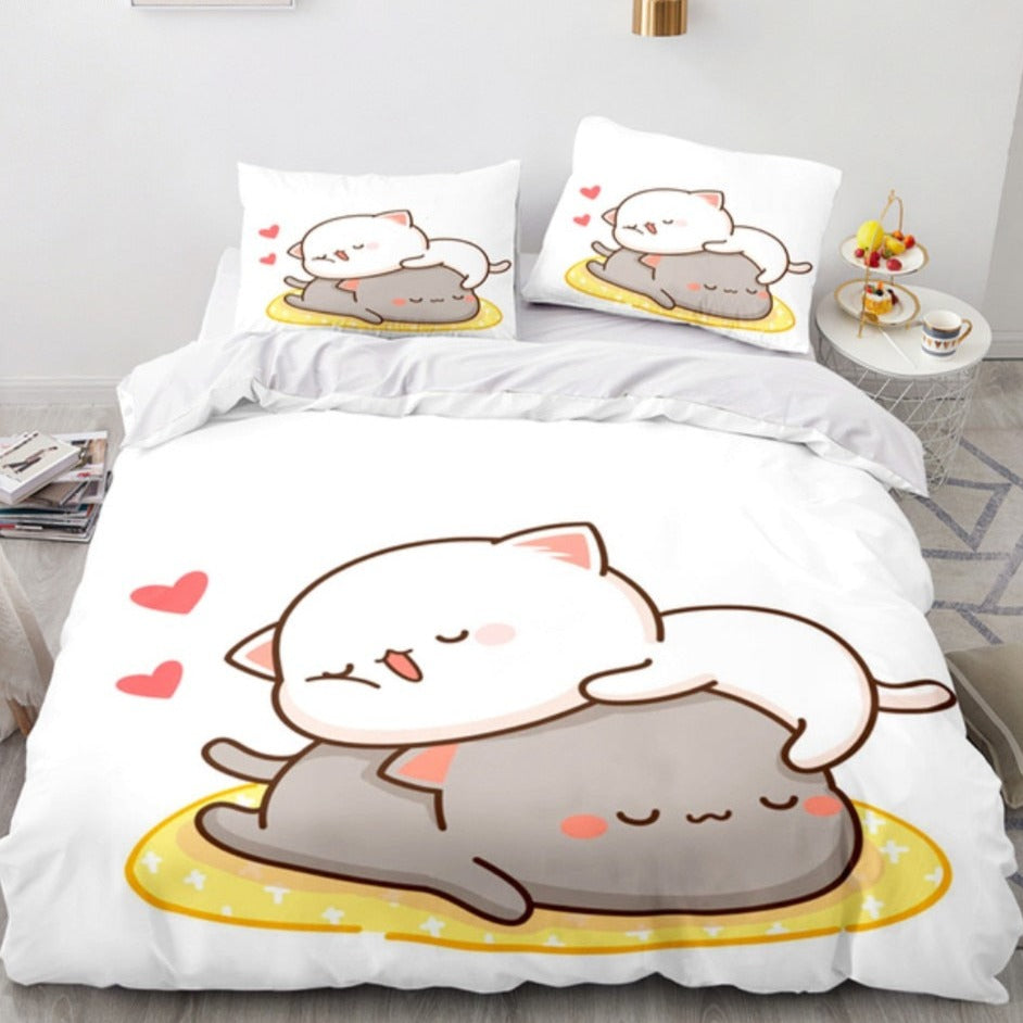 Cat Duvet Cover Set - White / US Twin(173x218cm)