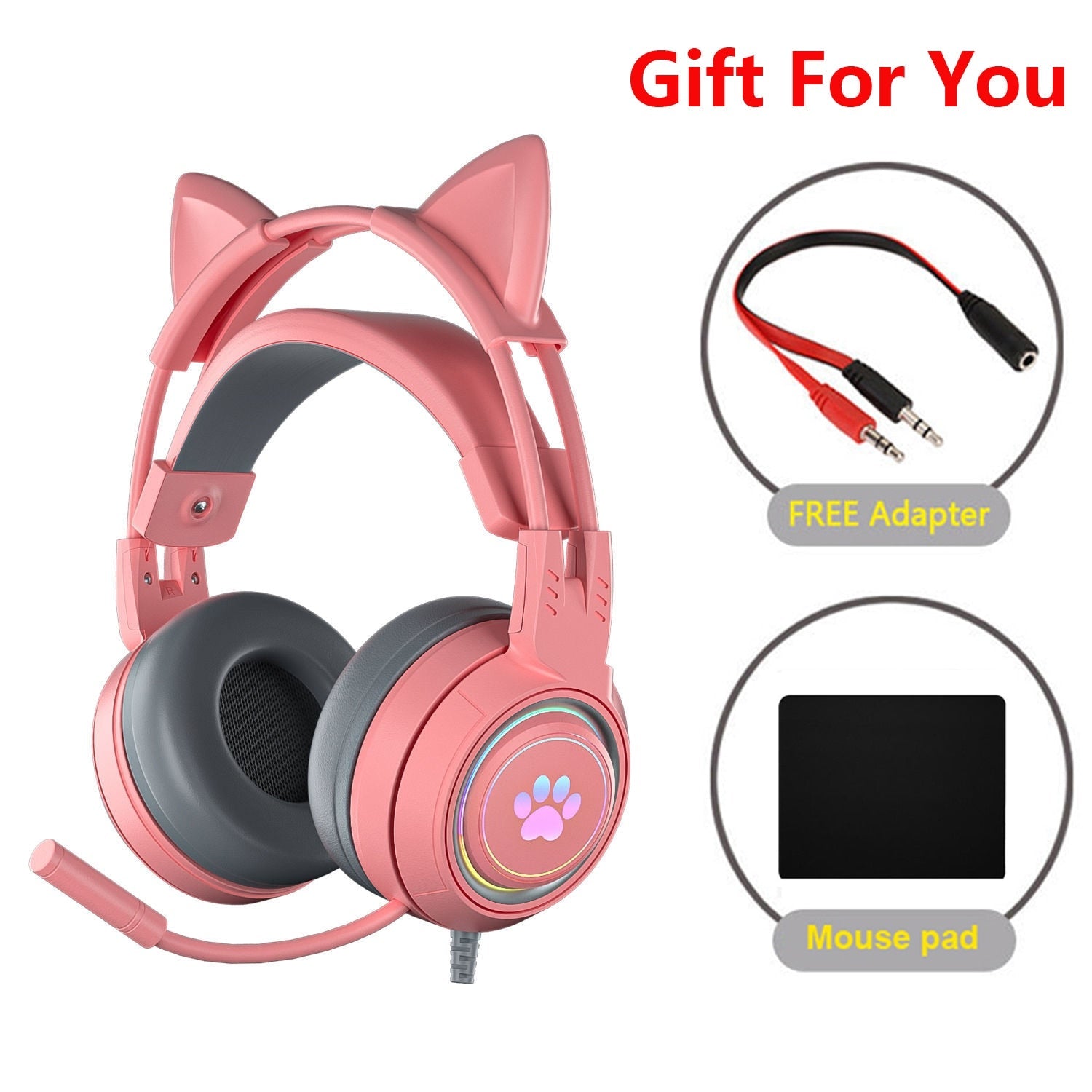 Cat Ear Gaming Headphones - pink Gamer Headset - Cat Ear