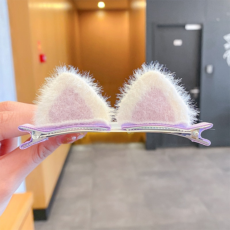 Cat Ear Hair Clips - Purple - Cat hair clips