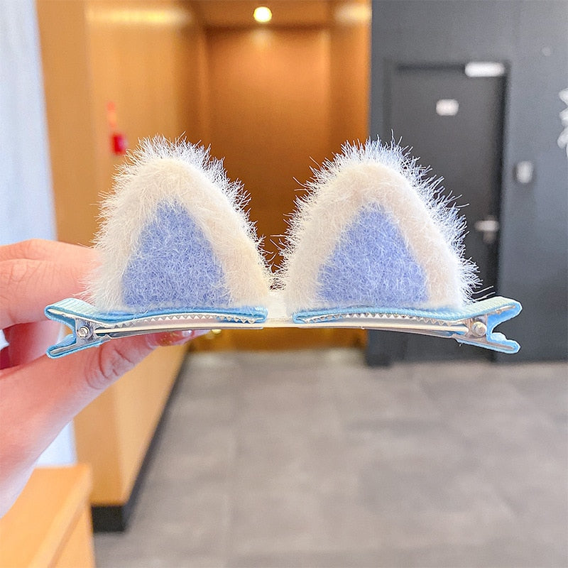 Cat Ear Hair Clips - Blue - Cat hair clips